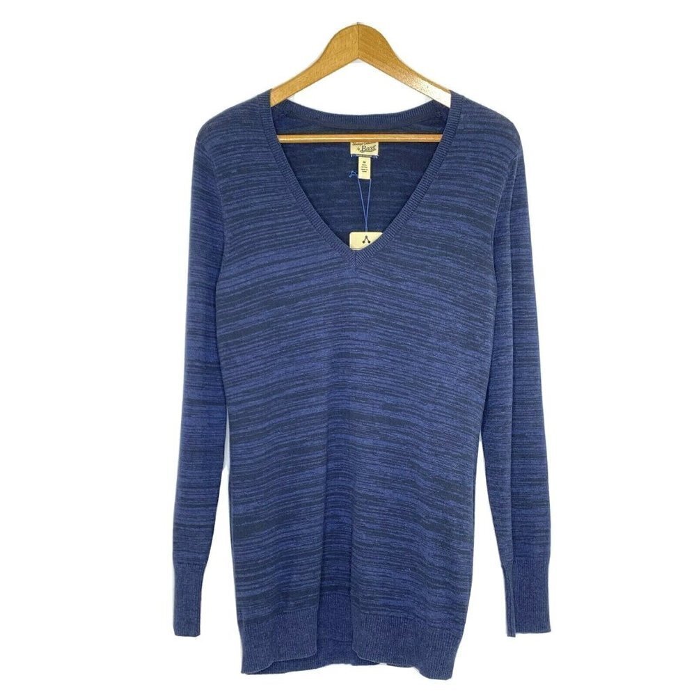 Heritage Collection Bass Mens Medium Pullover V Neck Fine Knit Sweater Navy Blue